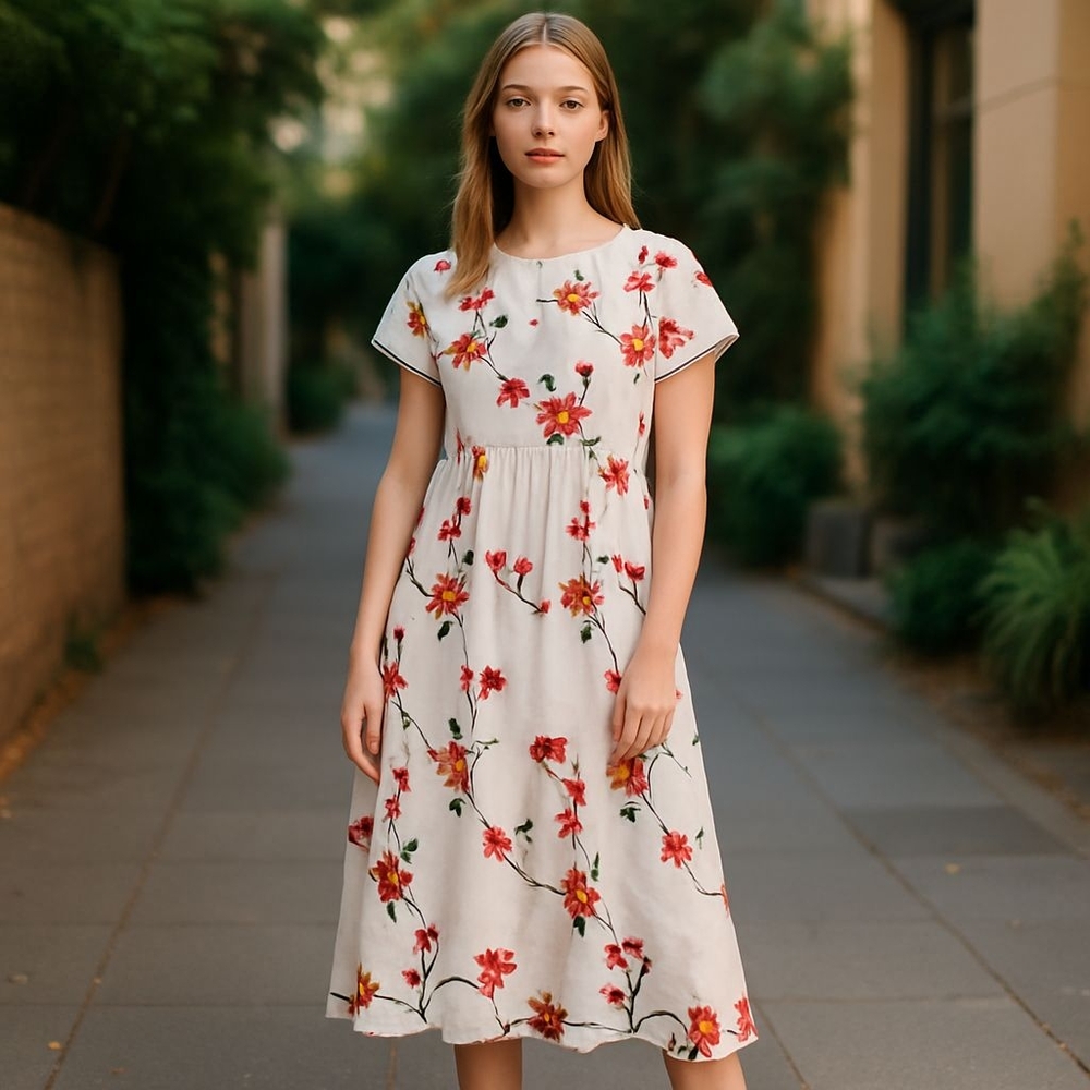 ME Embroided Floral Light Weight Dress With Pockets Very Thin Size Xl